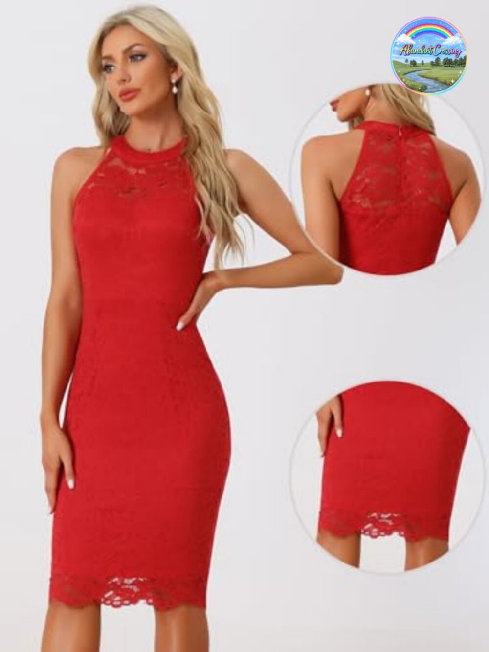 Halter Sheath Lace Cocktail Dress, Women's Sleeveless Party Attire